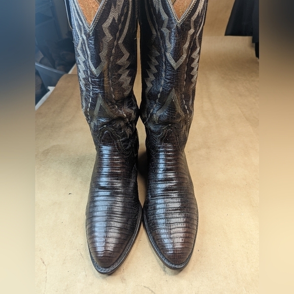 Lucchese Boots men's size 8.5EE Exotic Genuine Brown Teju Lizard Classic Western - Picture 2 of 13